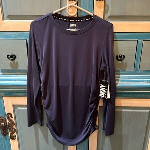 DKNY Sport Long Sleeve Gathered Side Tee, Navy - L
